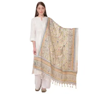 Women's Art Silk Printed Dupatta (White, Length:?2.25 to 2.50 Mtr)