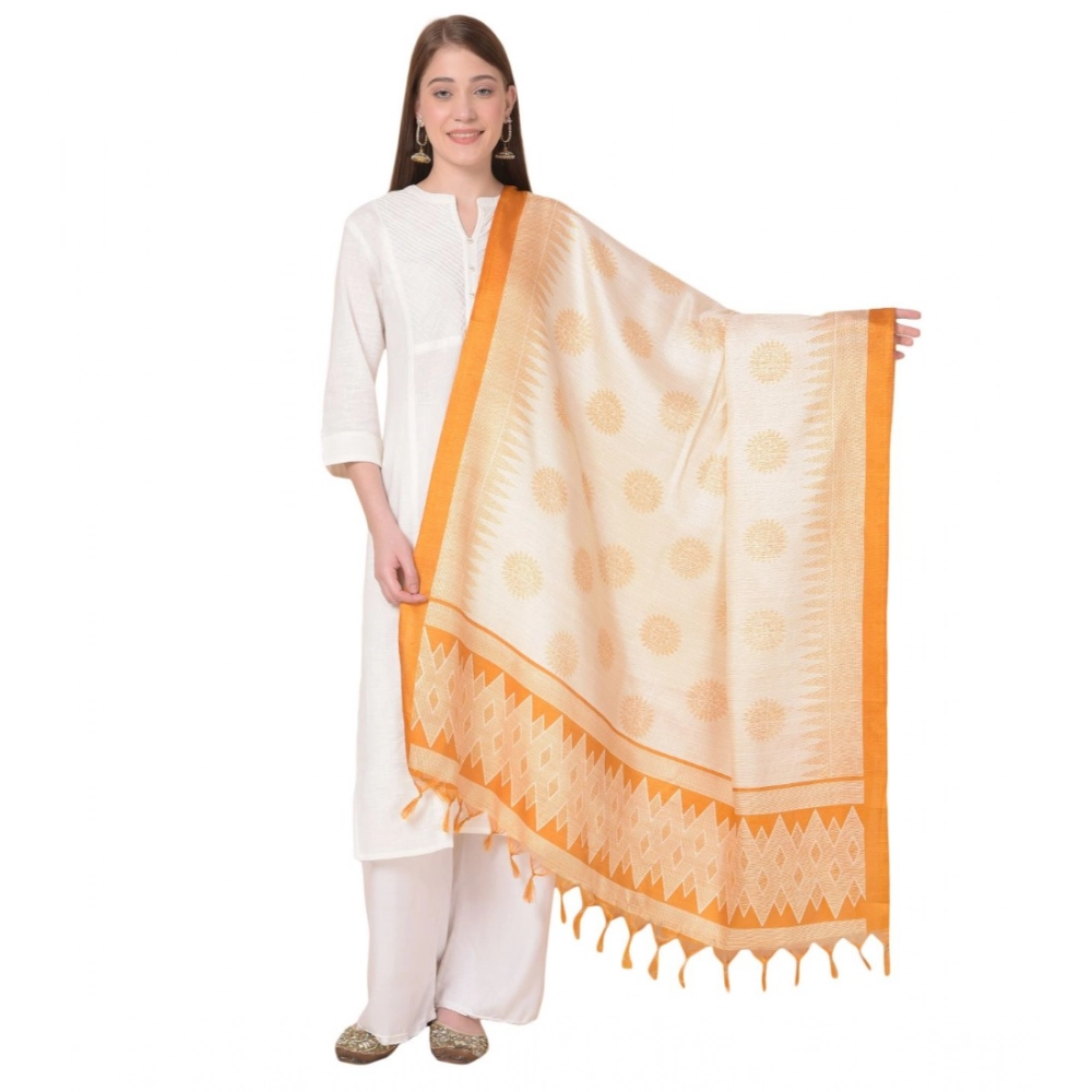 Women's Art Silk Printed Dupatta (Orange, Length:?2.25 to 2.50 Mtr)