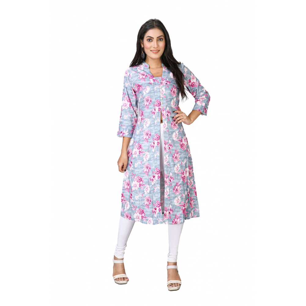 Women's Casual 3/4 Sleeve Viscose Rayon Printed Kurti (Grey)