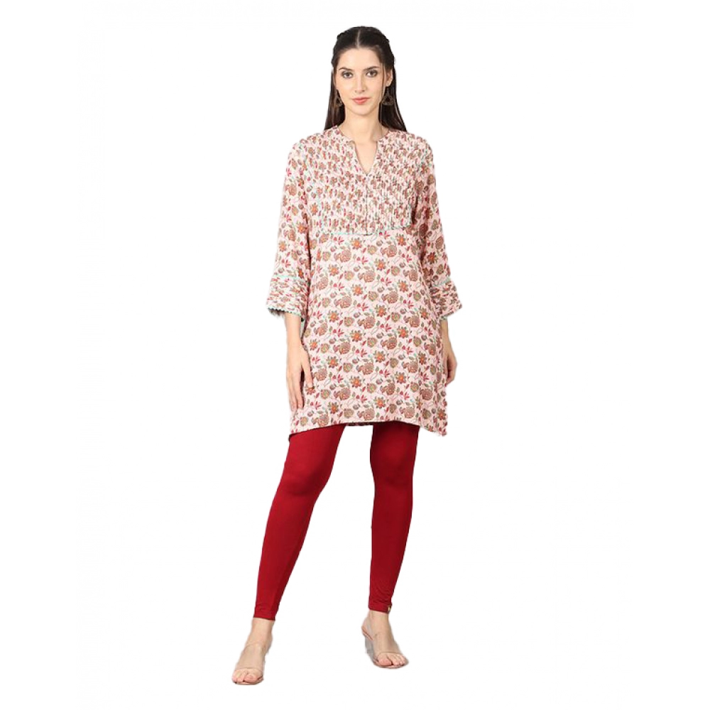 Women's Casual 3/4 Sleeve Viscose Rayon Printed Kurti (White)