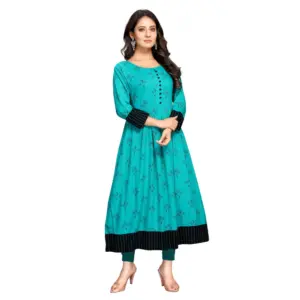 Women's Casual 3/4 Sleeve Viscose Rayon Printed Kurti (Dark Green)