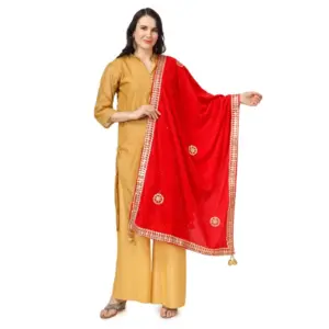 Women's Velvet Gotta Patti Dupatta (Red, Length:?2.25 to 2.50 Mtr)