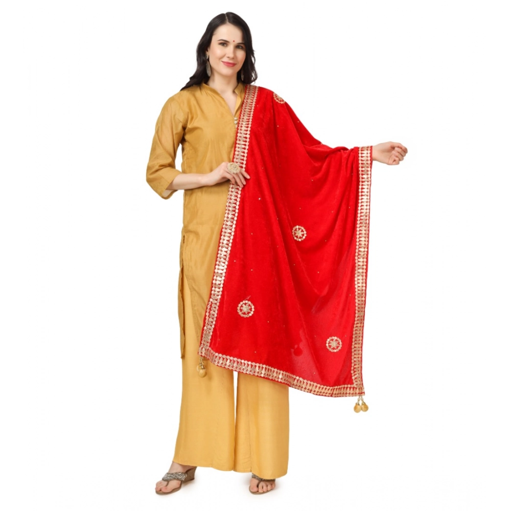 Women's Velvet Gotta Patti Dupatta (Red, Length:?2.25 to 2.50 Mtr)
