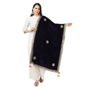 Women's Velvet Gotta Patti Dupatta (Blue, Length:?2.25 to 2.50 Mtr)