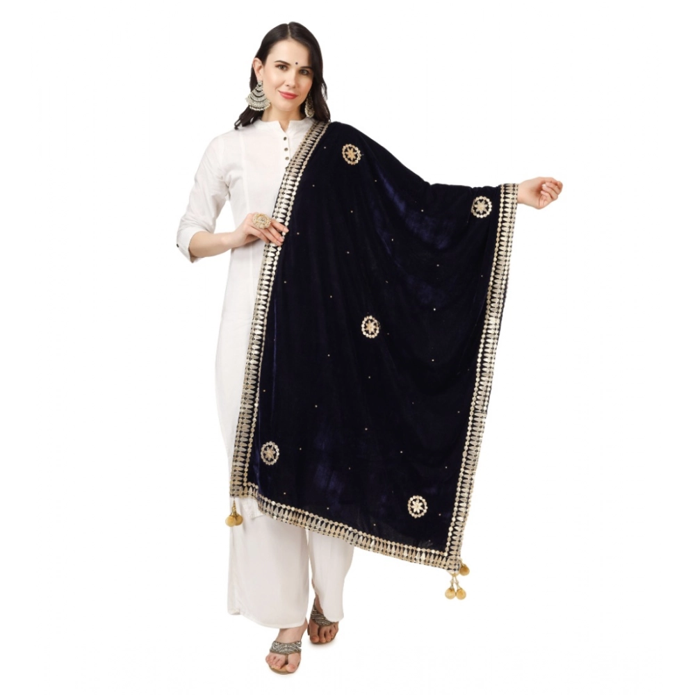 Women's Velvet Gotta Patti Dupatta (Blue, Length:?2.25 to 2.50 Mtr)