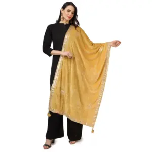 Women's Velvet Gotta Patti Dupatta (Yellow, Length:?2.25 to 2.50 Mtr)