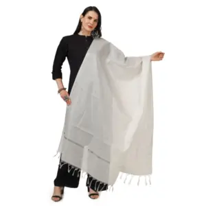 Women's Chanderi Solid Dupatta (White, Length:?2.25 to 2.50 Mtr)