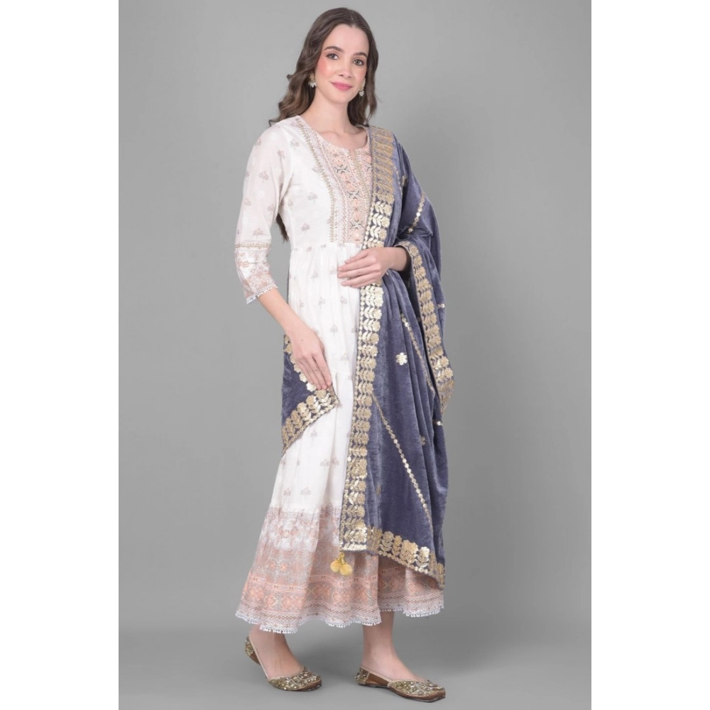 Women's Velvet Gotta Patti Dupatta (Grey, Length:?2.25 to 2.50 Mtr) - Image 3