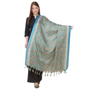 Women's Art Silk Printed Dupatta (Turquoise, Length:?2.25 to 2.50 Mtr)