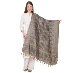 Women's Art Silk Printed Dupatta (Grey, Length:?2.25 to 2.50 Mtr)
