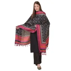 Women's Art Silk Printed Dupatta (Black, Length:?2.25 to 2.50 Mtr)