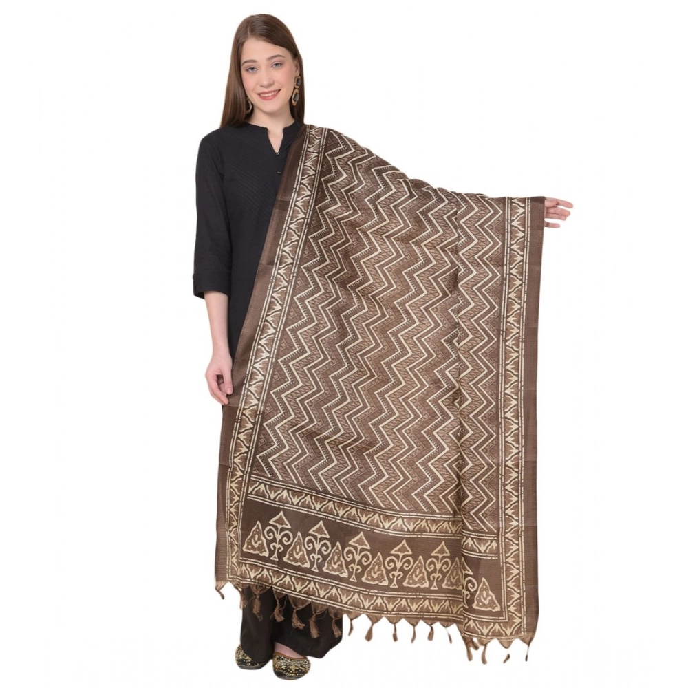 Women's Art Silk Printed Dupatta (Brown, Length:?2.25 to 2.50 Mtr)