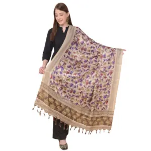 Women's Art Silk Printed Dupatta (Gold, Length:?2.25 to 2.50 Mtr)