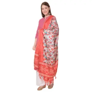 Women's Art Silk Printed Dupatta (Red, Length:?2.25 to 2.50 Mtr)