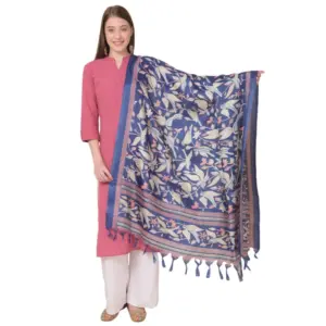 Women's Art Silk Printed Dupatta (Blue, Length:?2.25 to 2.50 Mtr)