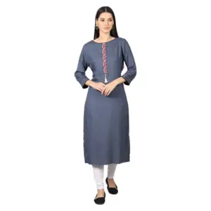 Women's Casual 3/4 Sleeve Viscose Rayon Printed Kurti (Grey)