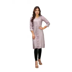 Women's Casual 3/4 Sleeve Viscose Rayon Printed Kurti (Grey)