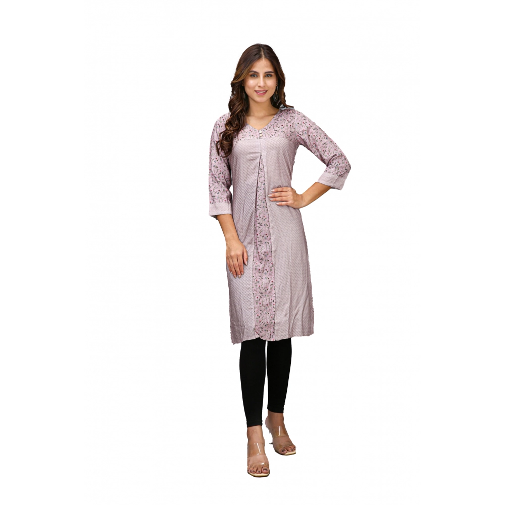 Women's Casual 3/4 Sleeve Viscose Rayon Printed Kurti (Grey)