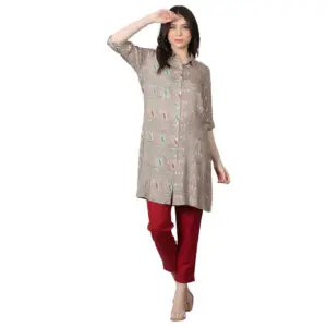Women's Casual 3/4 Sleeve Viscose Rayon Printed Kurti (Grey)