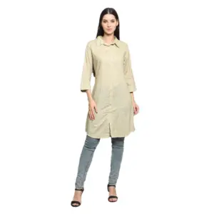 Women's Casual 3/4 Sleeve Cotton Blend Printed Kurti (Green)