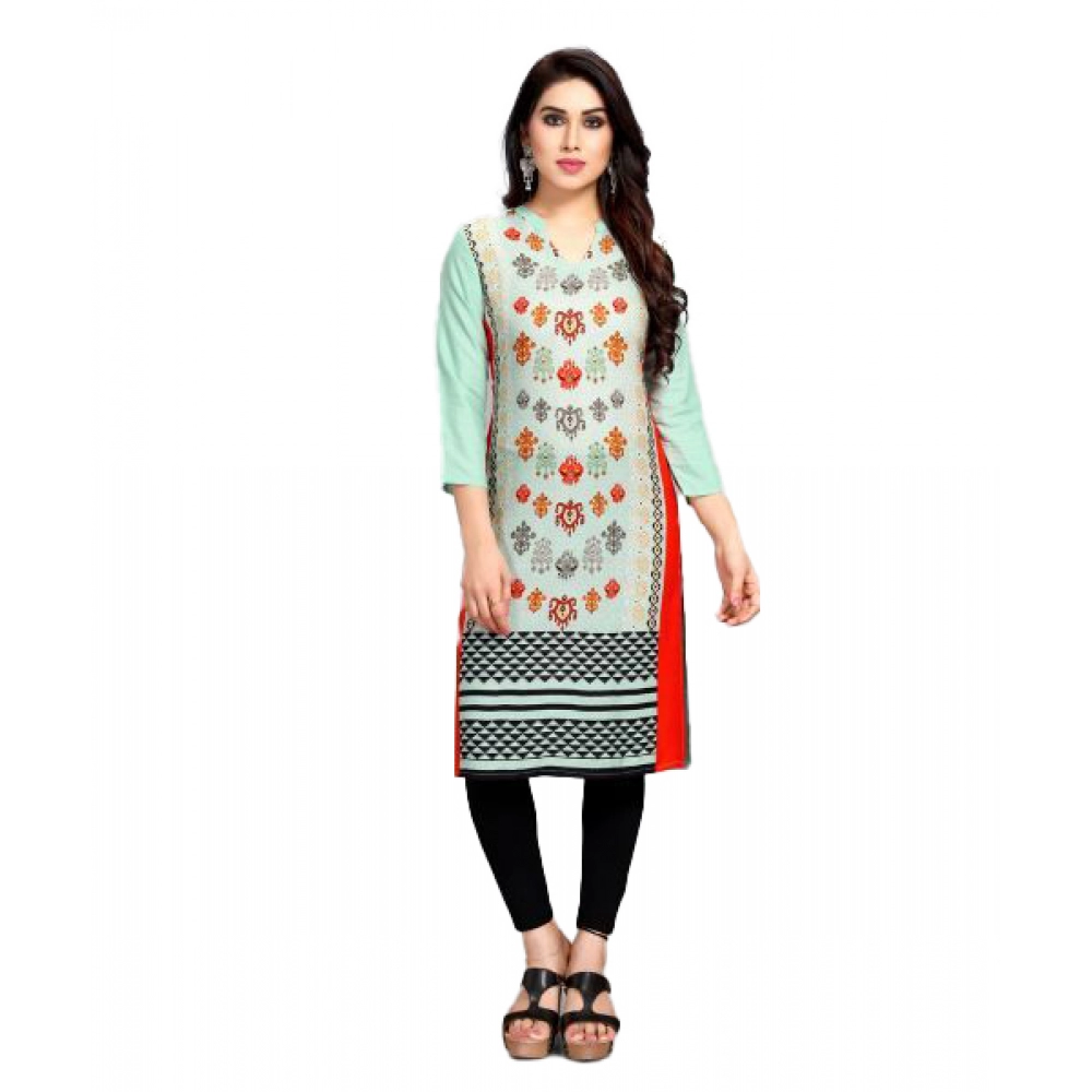 Women's Casual 3/4 Sleeve Viscose Rayon Printed Kurti (Light Blue)