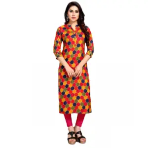 Women's Casual 3/4 Sleeve Tussar Silk Printed Kurti (Pink)