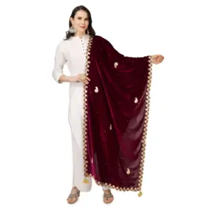 Women's Velvet Gotta Patti Dupatta (Purple, Length:?2.25 to 2.50 Mtr)