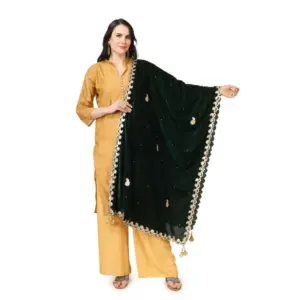 Women's Velvet Gotta Patti Dupatta (Green, Length:?2.25 to 2.50 Mtr)
