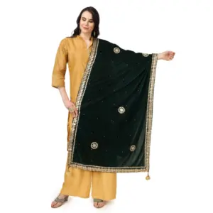 Women's Velvet Gotta Patti Dupatta (Green, Length:?2.25 to 2.50 Mtr)