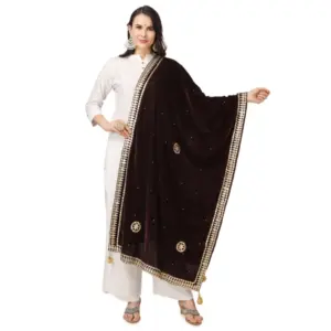 Women's Velvet Gotta Patti Dupatta (Brown, Length:?2.25 to 2.50 Mtr)