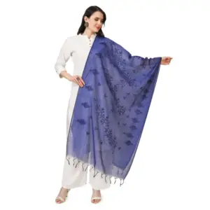 Women's Cotton Embroidered Dupatta (Blue, Length:?2.25 to 2.50 Mtr)