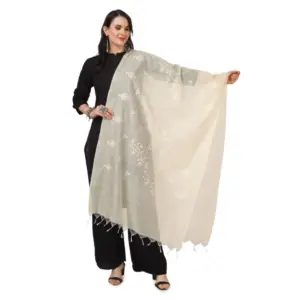Women's Cotton Embroidered Dupatta (Off-White, Length:?2.25 to 2.50 Mtr)