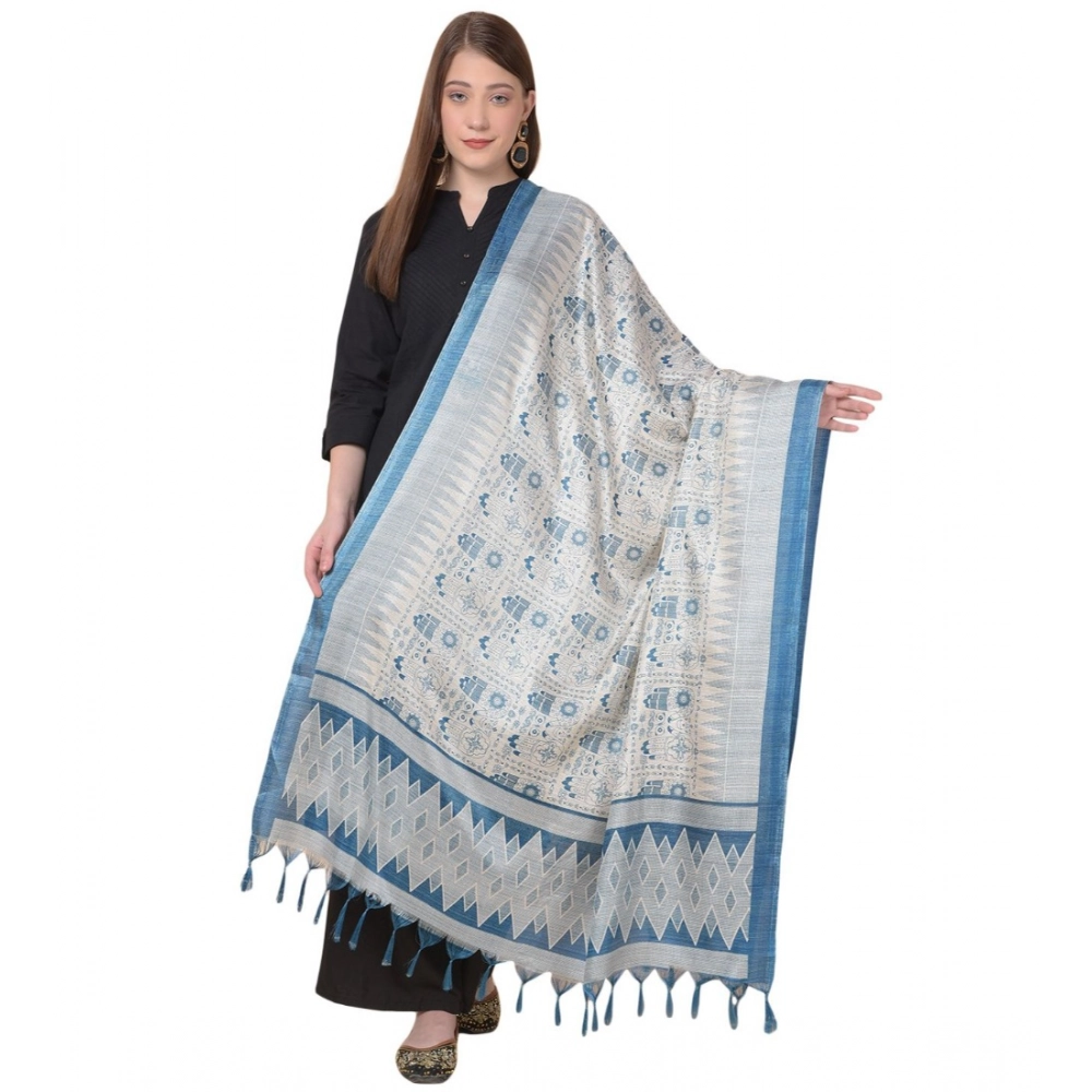 Women's Art Silk Printed Dupatta (Turquoise, Length:?2.25 to 2.50 Mtr)