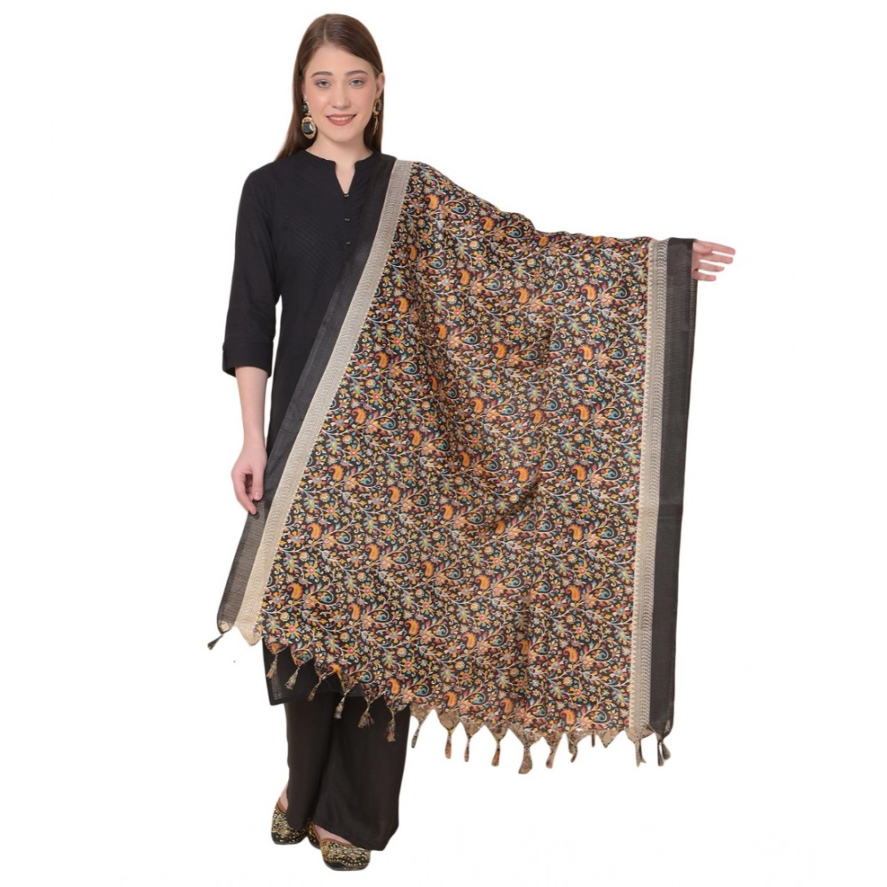 Women's Art Silk Printed Dupatta (Black, Length:?2.25 to 2.50 Mtr)