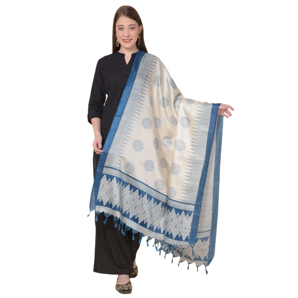 Women's Art Silk Printed Dupatta (Turquoise, Length:?2.25 to 2.50 Mtr)