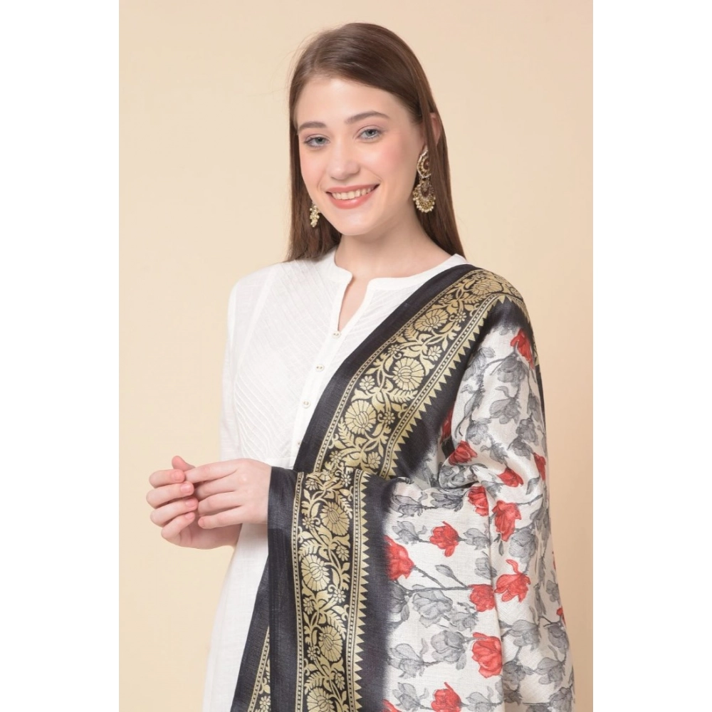 Women's Art Silk Printed Dupatta (Black, Length:?2.25 to 2.50 Mtr) - Image 3