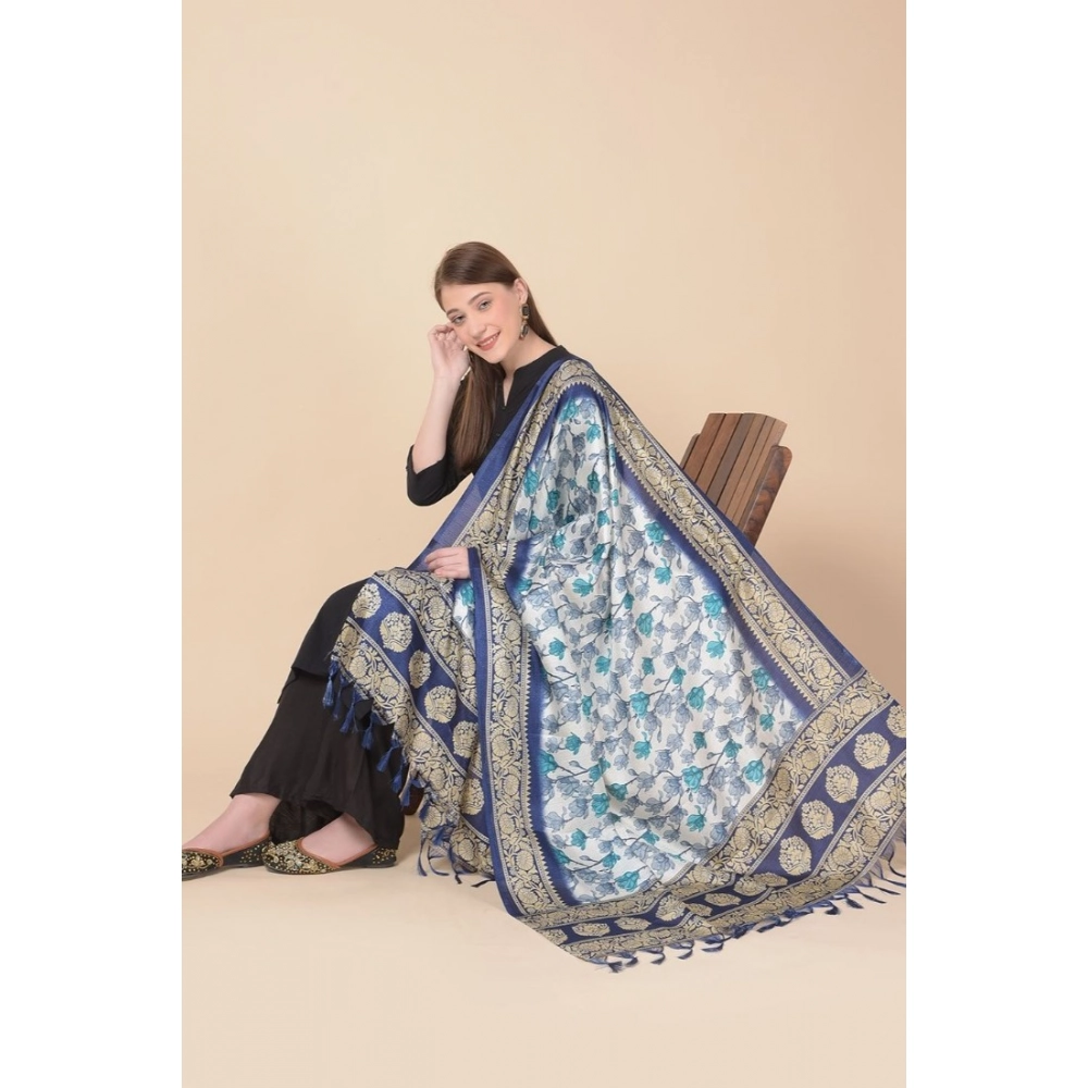 Women's Art Silk Printed Dupatta (Blue, Length:?2.25 to 2.50 Mtr) - Image 3