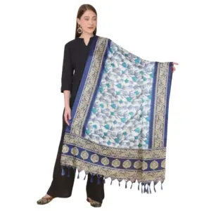 Women's Art Silk Printed Dupatta (Blue, Length:?2.25 to 2.50 Mtr)