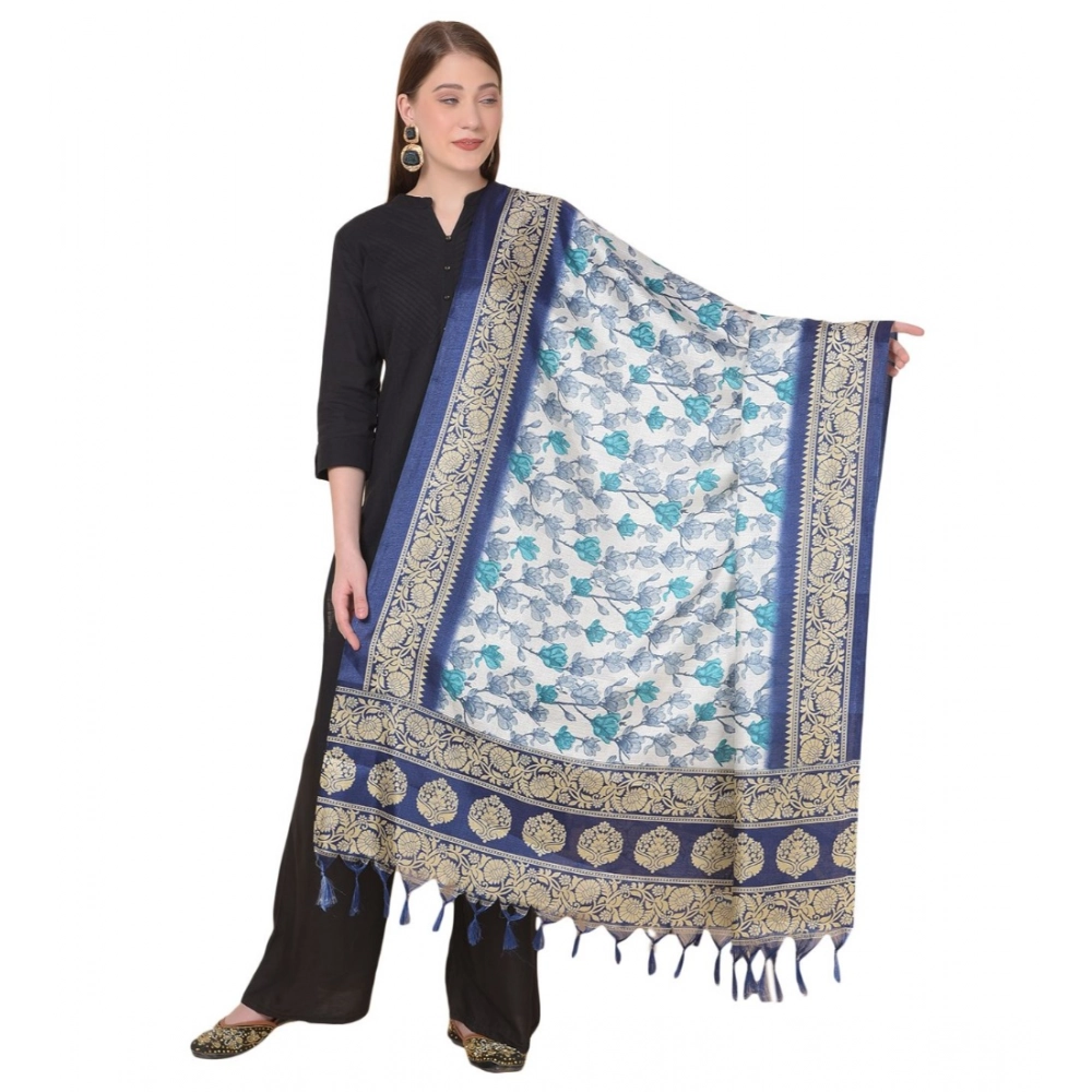 Women's Art Silk Printed Dupatta (Blue, Length:?2.25 to 2.50 Mtr)