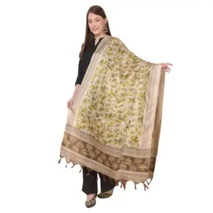 Women's Art Silk Printed Dupatta (Gold, Length:?2.25 to 2.50 Mtr)