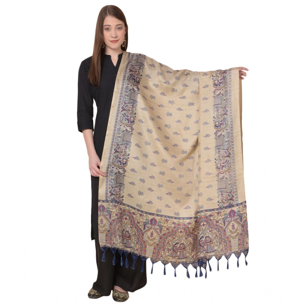 Women's Art Silk Printed Dupatta (Gold, Length:?2.25 to 2.50 Mtr)