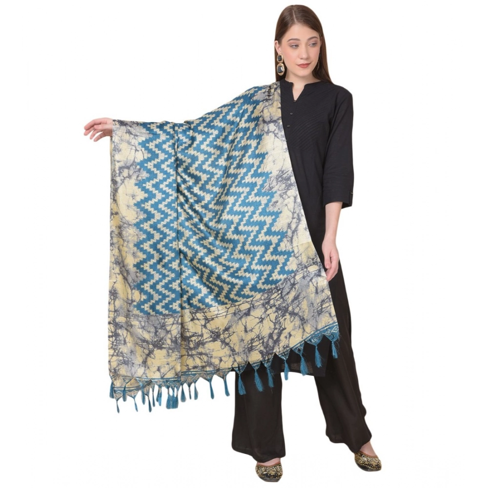 Women's Art Silk Printed Dupatta (Blue, Length:?2.25 to 2.50 Mtr)