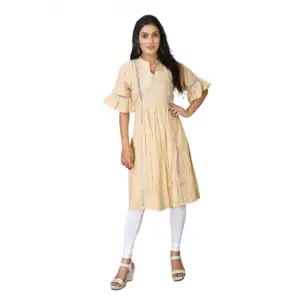 Women's Casual Short Sleeve Silk Blend Printed Kurti (Beige)