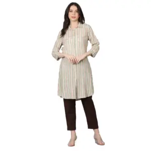 Women's Casual 3/4 Sleeve Viscose Rayon Printed Kurti (Beige)