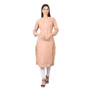 Women's Casual 3/4 Sleeve Silk Blend Printed Kurti (Orange)