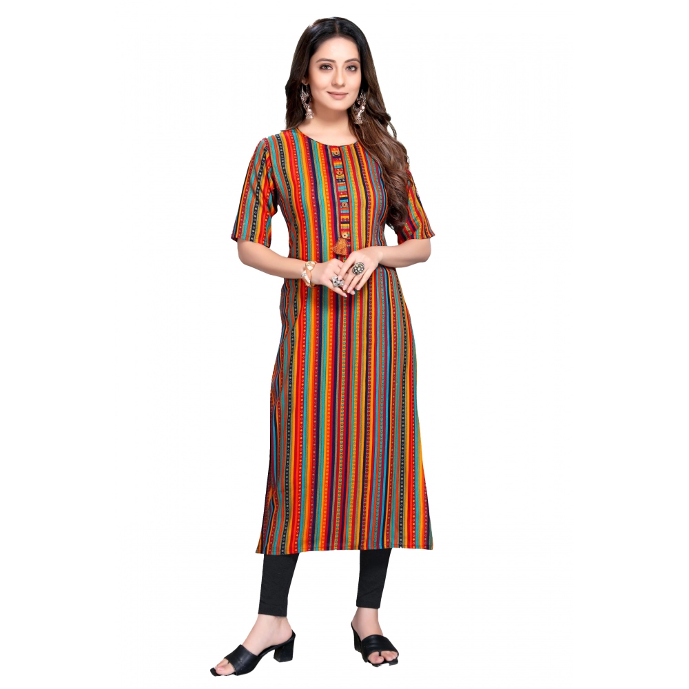 Women's Casual 3/4 Sleeve Viscose Rayon Strip Kurti (Multicolor)