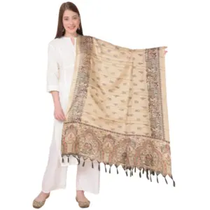 Women's Art Silk Printed Dupatta (Gold, Length:?2.25 to 2.50 Mtr)