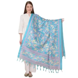 Women's Art Silk Printed Dupatta (Turquoise, Length:?2.25 to 2.50 Mtr)