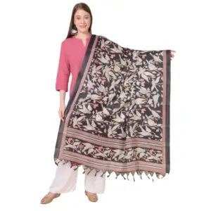 Women's Art Silk Printed Dupatta (Black, Length:?2.25 to 2.50 Mtr)