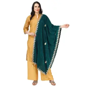 Women's Velvet Gotta Patti Dupatta (Dark Green, Length:?2.25 to 2.50 Mtr)